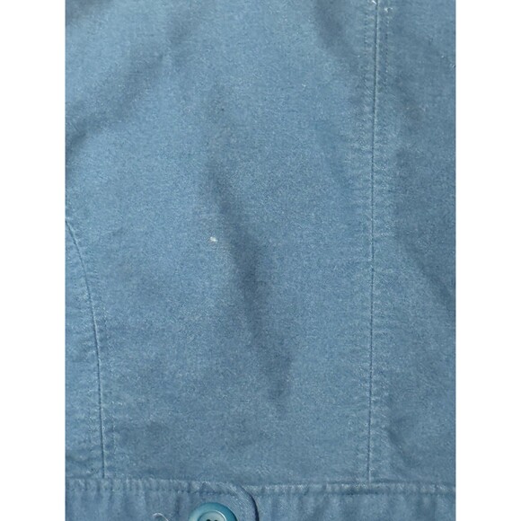 LL Bean Coat Womens  Large Pea Blue Cotton Button Up Belted Collared Jacket Y2K - Picture 8 of 8